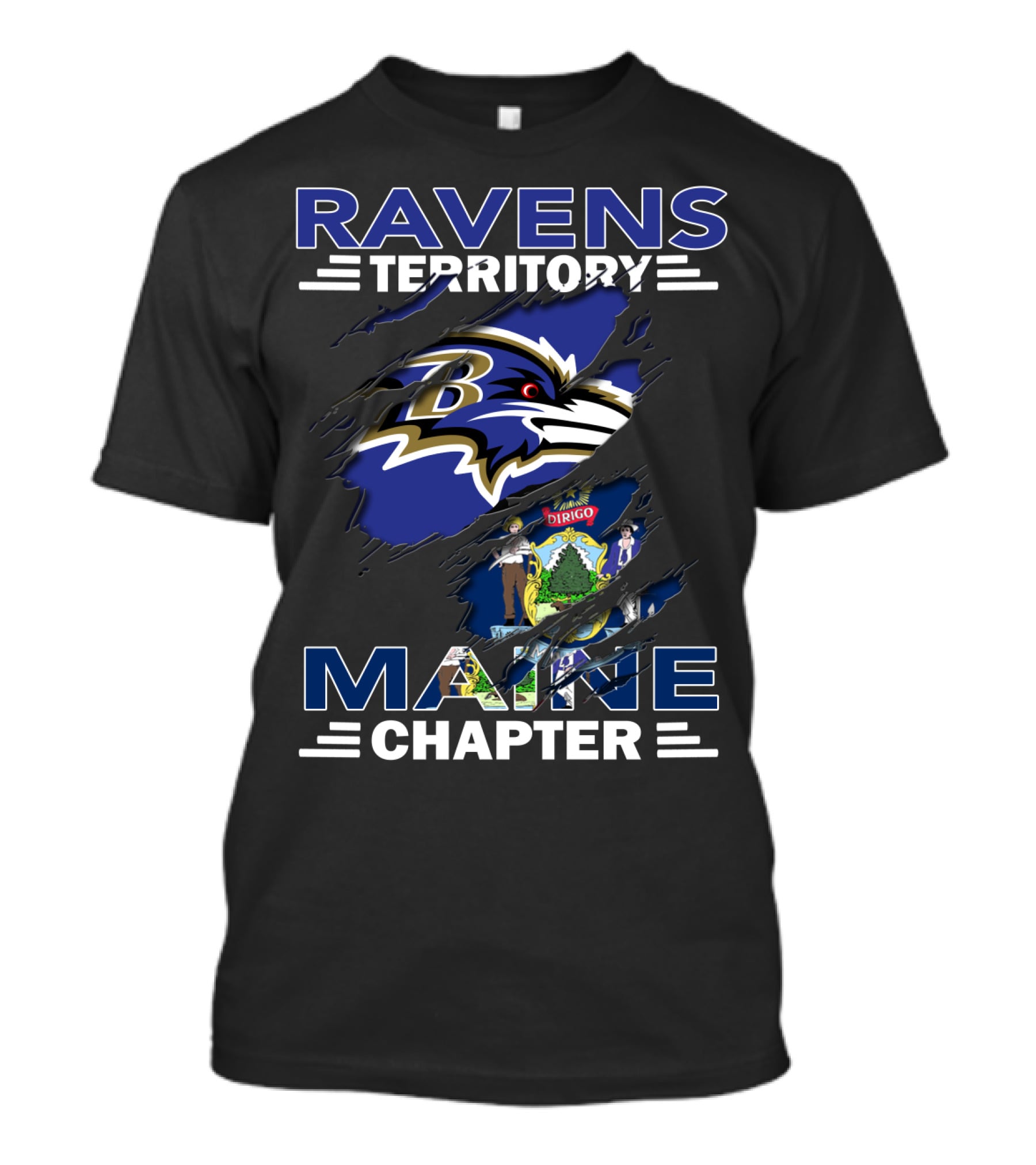 Ravens Territory Baltimore Logo Maine Chapter State Flag Integration T-Shirt