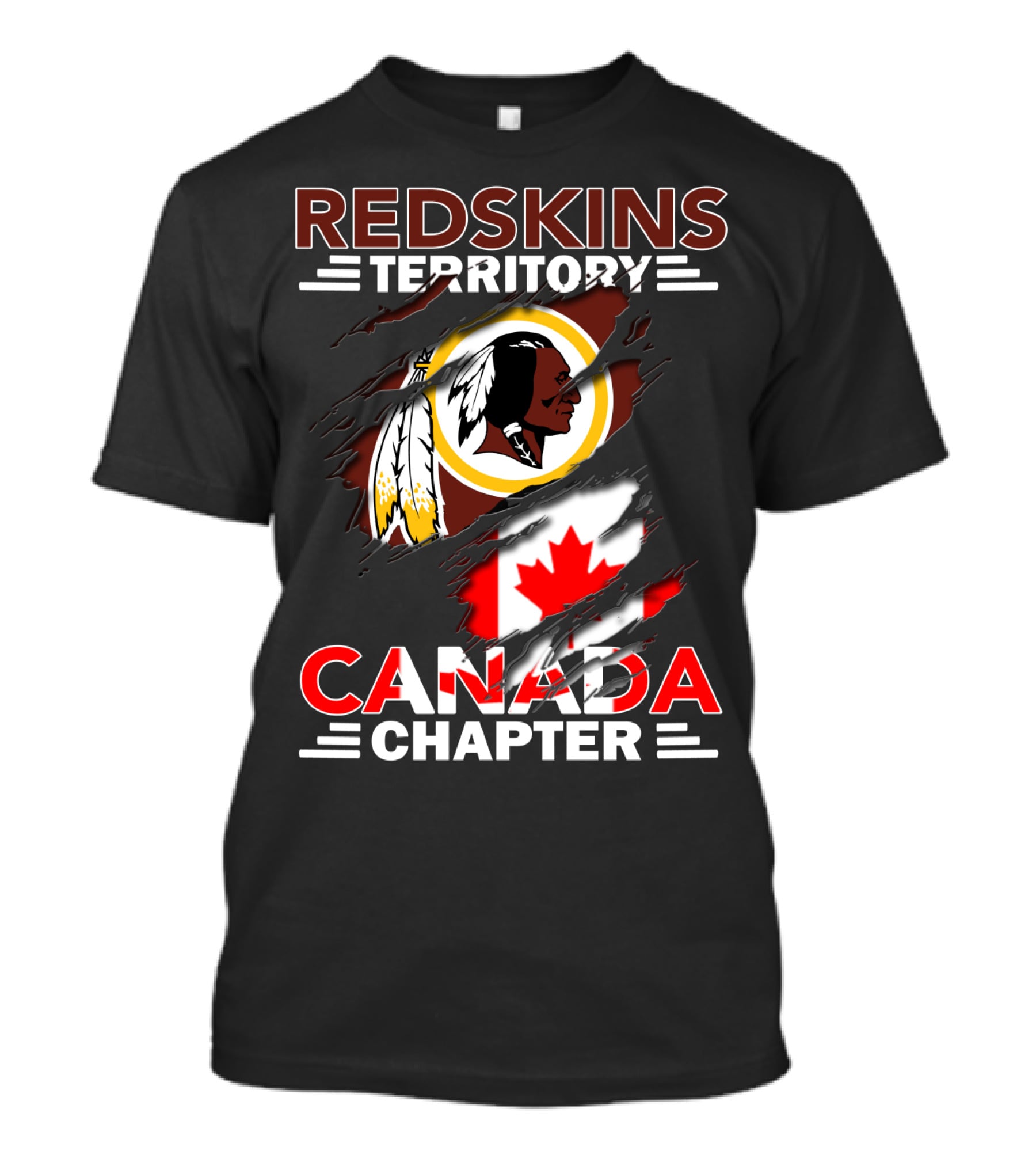 Redskins Territory Canada Chapter Flag Design Featuring Logo And Canadian Flag Elements T-Shirt
