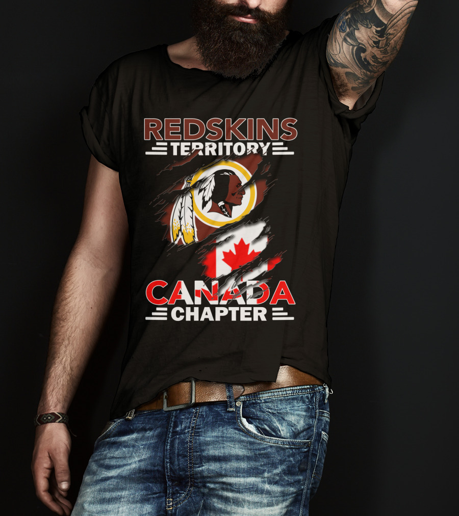 Redskins Territory Canada Chapter Flag Design Featuring Logo And Canadian Flag Elements T-Shirt