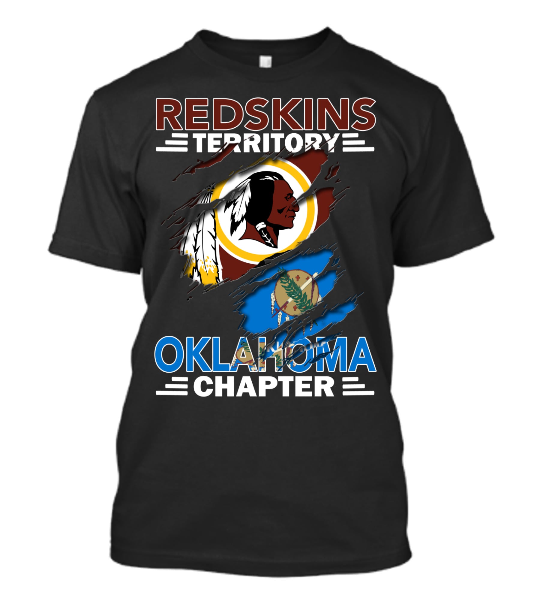Redskins Territory Oklahoma Chapter Logo With Washington Redskins And Oklahoma Flag Elements T-Shirt