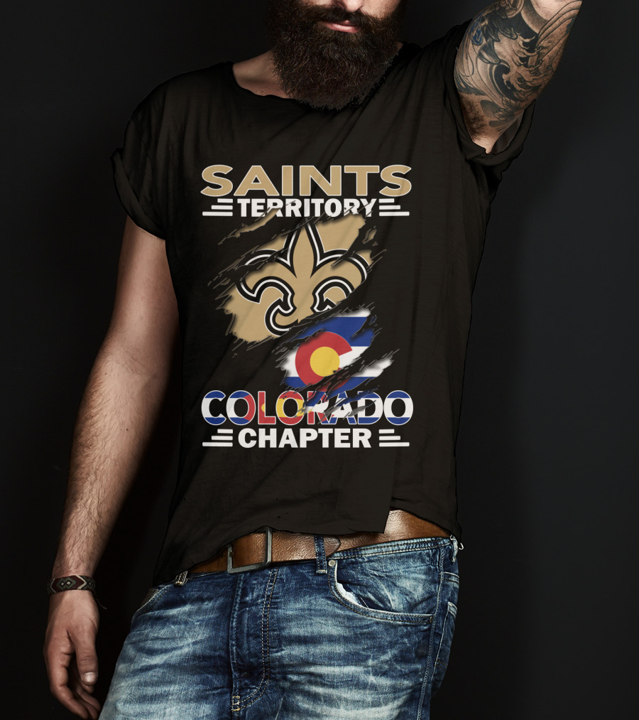 Saints Territory Colorado Chapter Fleur-de-Lis Emblem And Colorado Flag T-Shirt