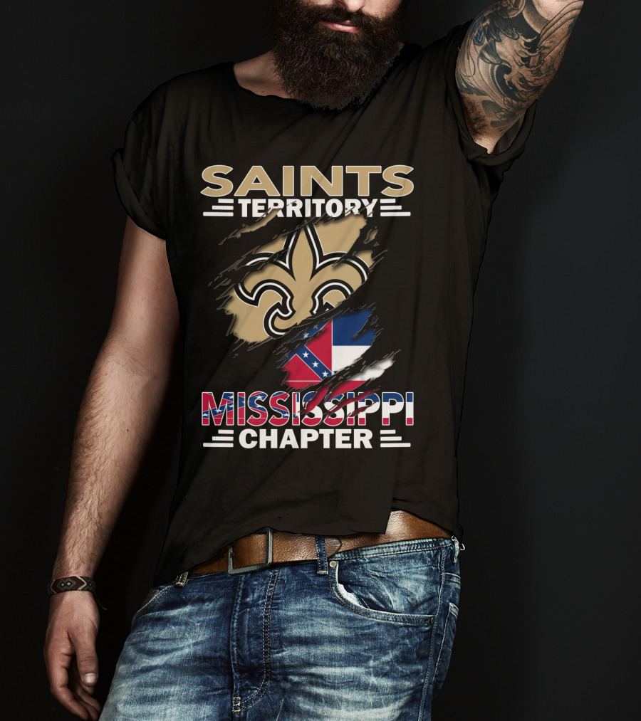 Saints Territory Mississippi Chapter Fleur-de-Lis And Mississippi Flag T-Shirt