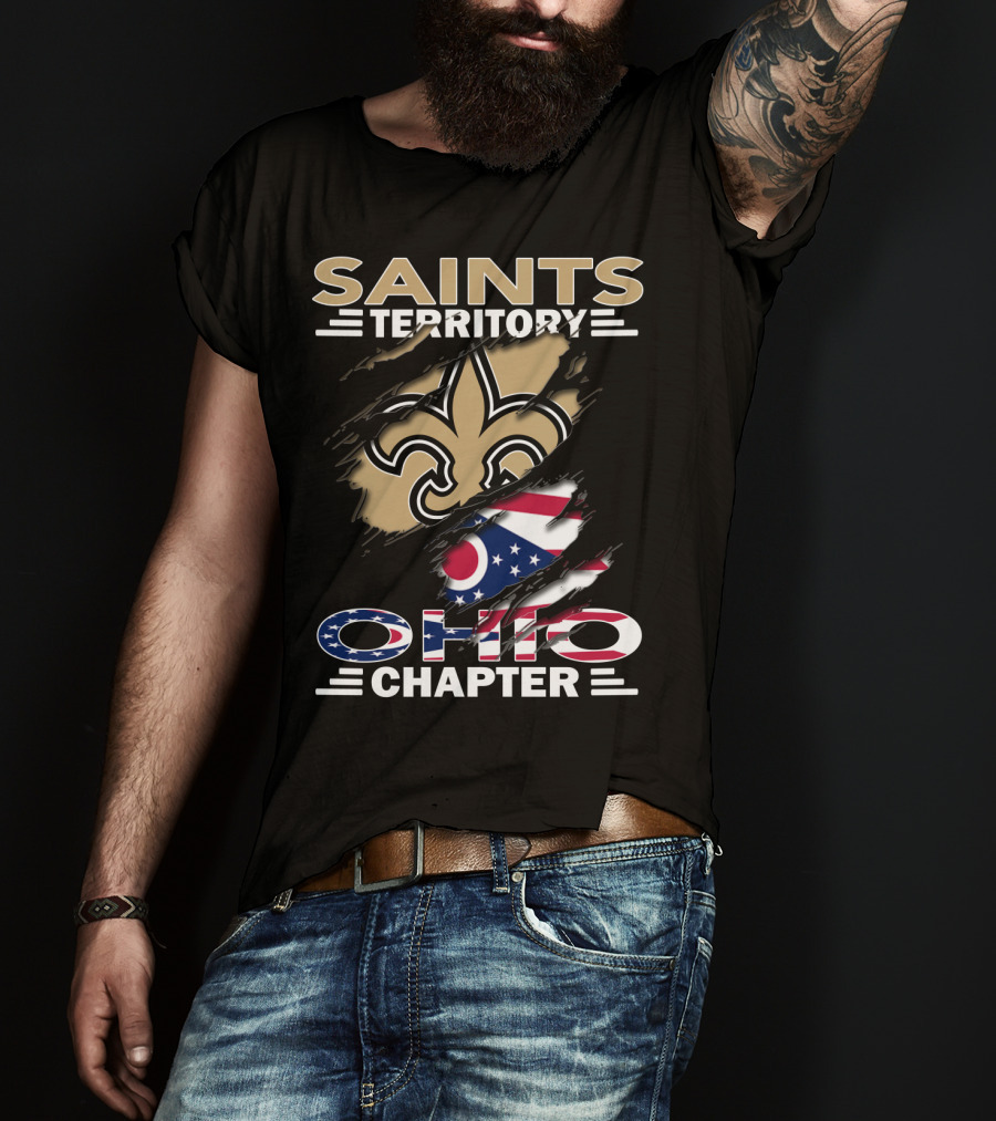 Saints Territory Ohio Chapter Flag And Fleur-de-Lis Ripped T-Shirt