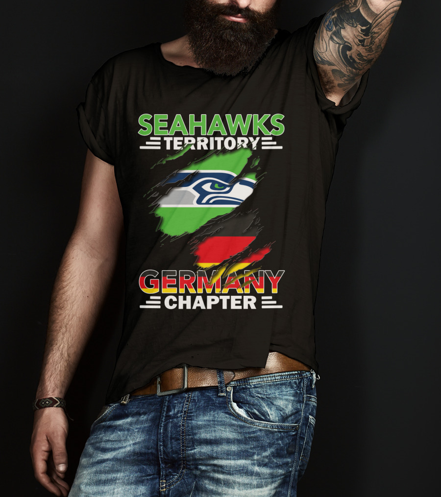 Seahawks Territory Germany Chapter Fan Community Featuring Iconic Team Logo And National Colors T-Shirt
