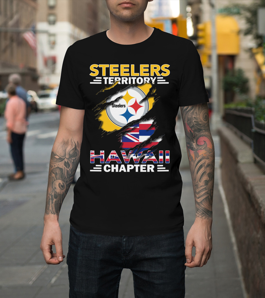 Steelers Territory Hawaii Chapter Steelers Logo and Hawaii Flag T-Shirt