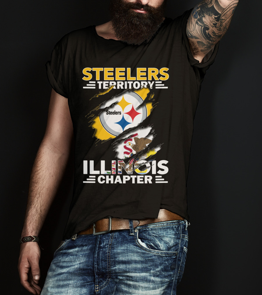 Steelers Territory Illinois Chapter Steelers Logo Illinois Flag Torn Effect T-Shirt