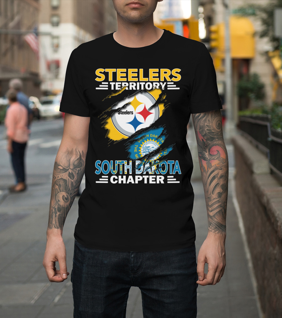 Steelers Territory South Dakota Chapter Ripped Flag T-Shirt