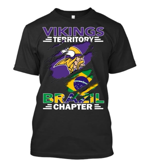 Vikings Territory Brazil Chapter Purple Gold Logo And Brazilian Flag Fusion T-Shirt