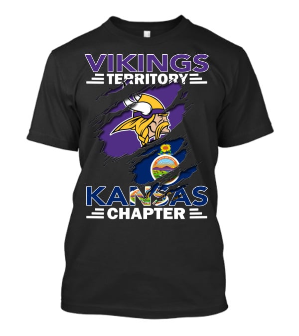 Vikings Territory Kansas Chapter Minnesota Helmet With Kansas State Flag Background T-Shirt