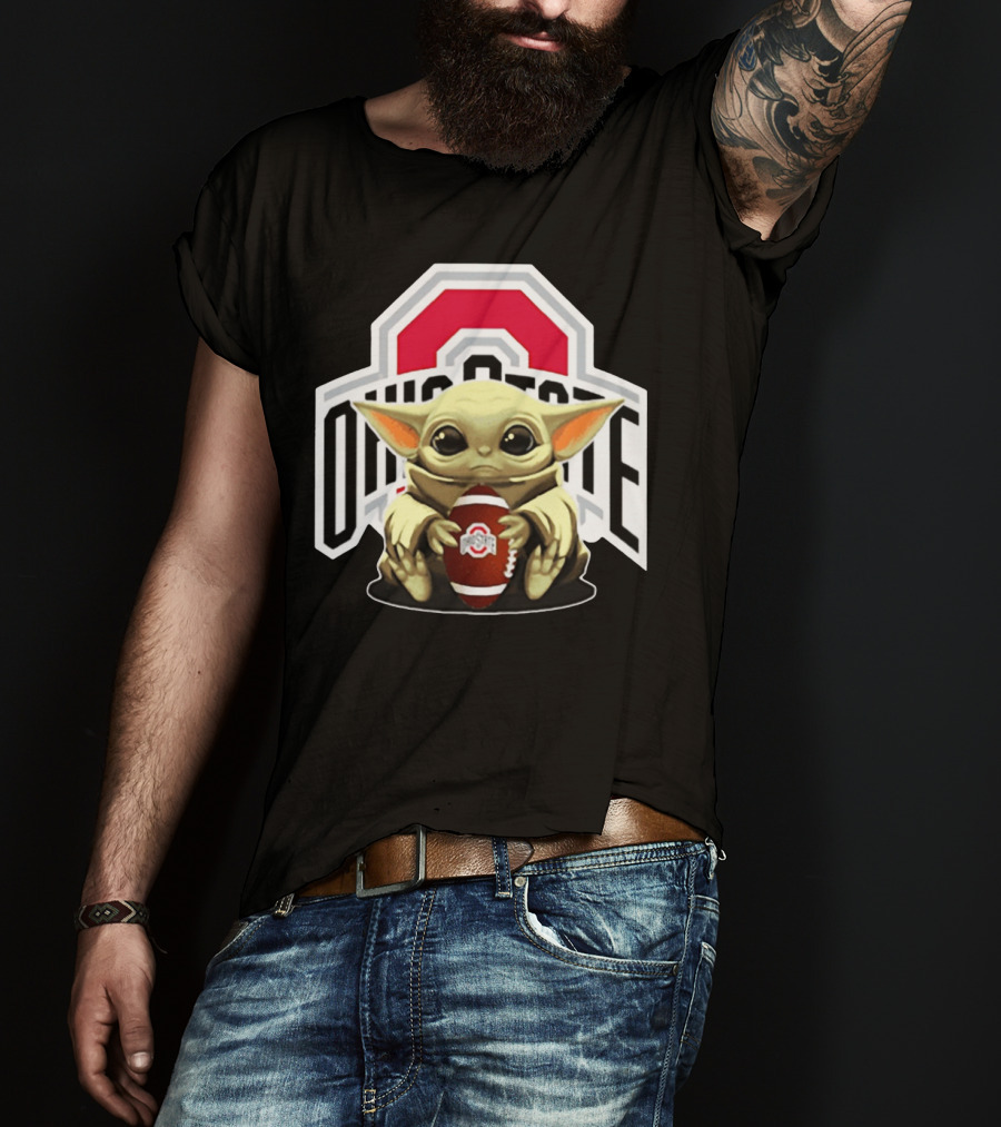 Baby Yoda Holding Ohio State Buckeyes Football T-Shirt