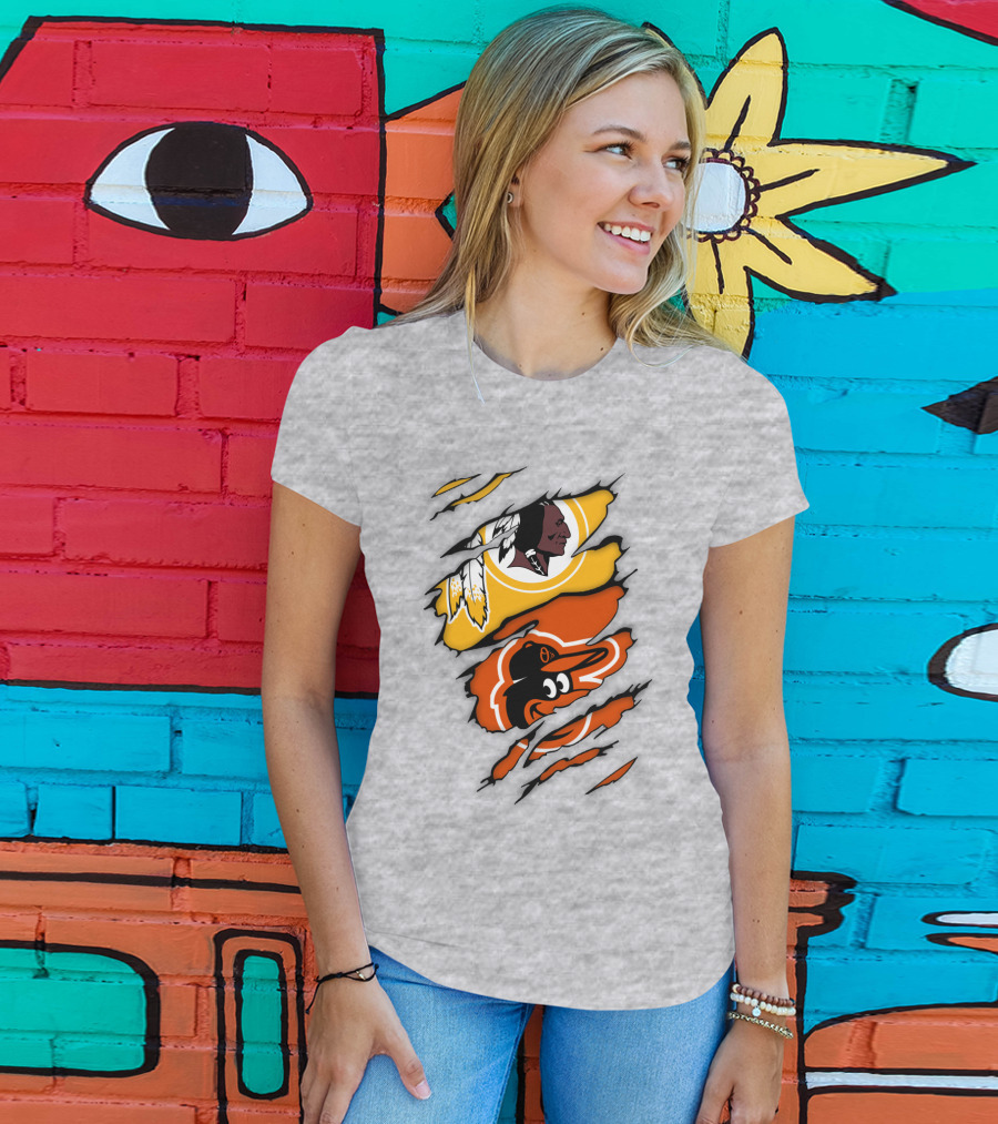 Washington Redskins Baltimore Orioles Torn Logo Layers T-Shirt