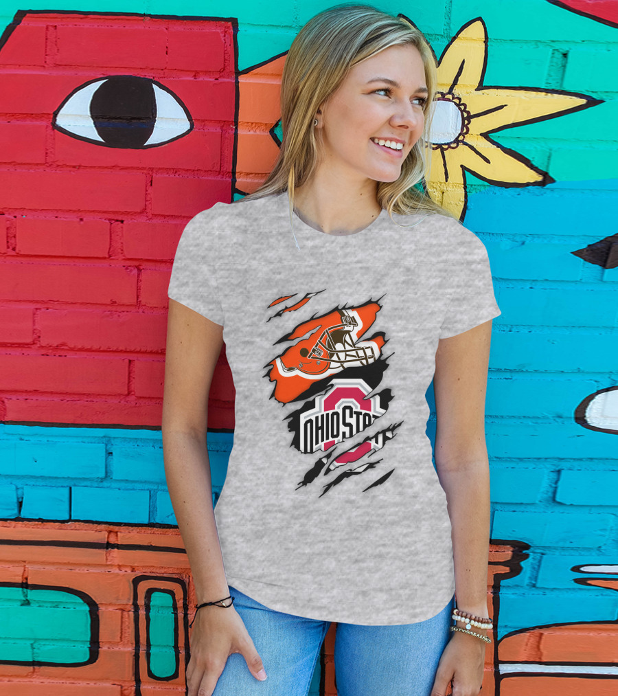 Ohio State Buckeyes Cleveland Browns Helmet Fusion T-Shirt