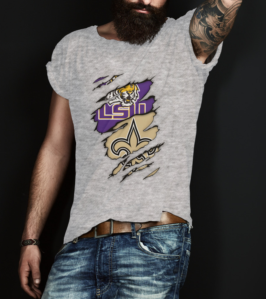 LSU Tigers New Orleans Saints Fleur-de-Lis Torn T-Shirt