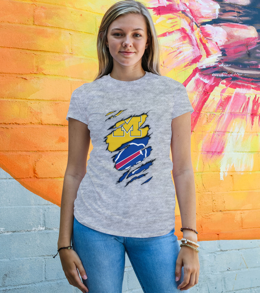 Michigan Wolverines Buffalo Bills Ripped T-Shirt
