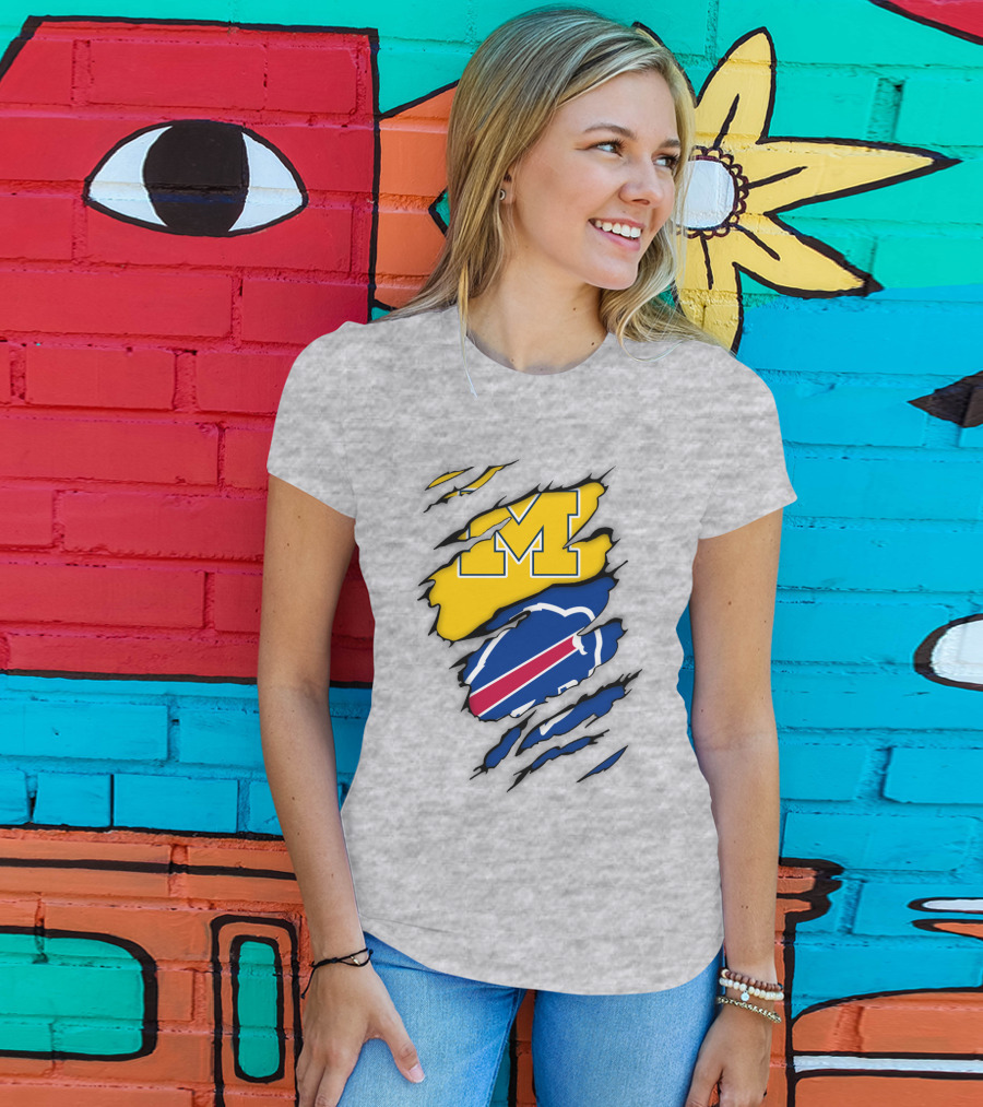 Michigan Wolverines Buffalo Bills Ripped T-Shirt