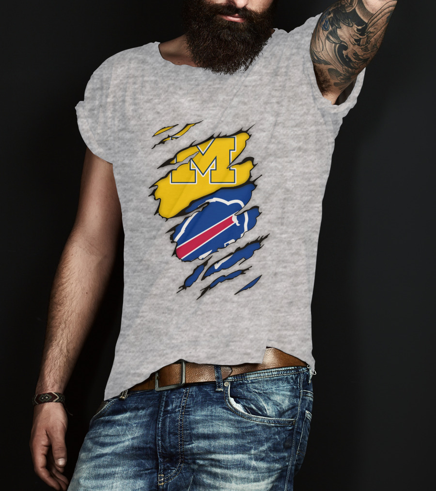 Michigan Wolverines Buffalo Bills Ripped T-Shirt