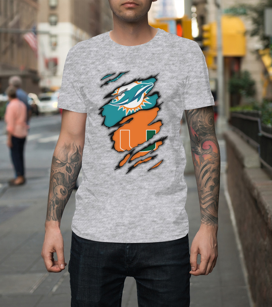 Miami Hurricanes Miami Dolphins Logo Design Claw Mark Style T-Shirt