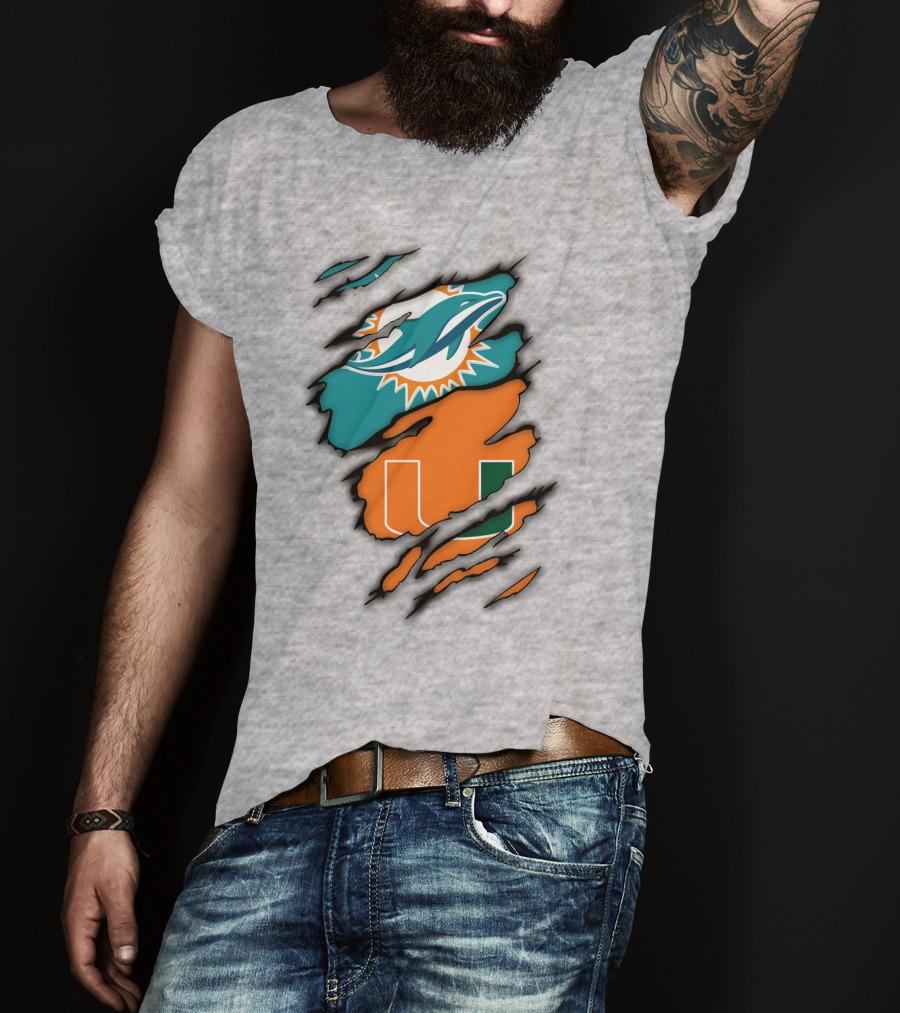 Miami Hurricanes Miami Dolphins Logo Design Claw Mark Style T-Shirt