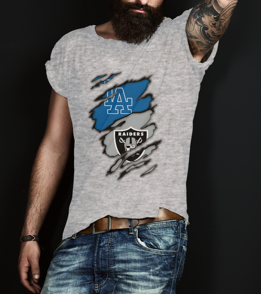 Los Angeles Dodgers Raiders Logo Mashup T-Shirt