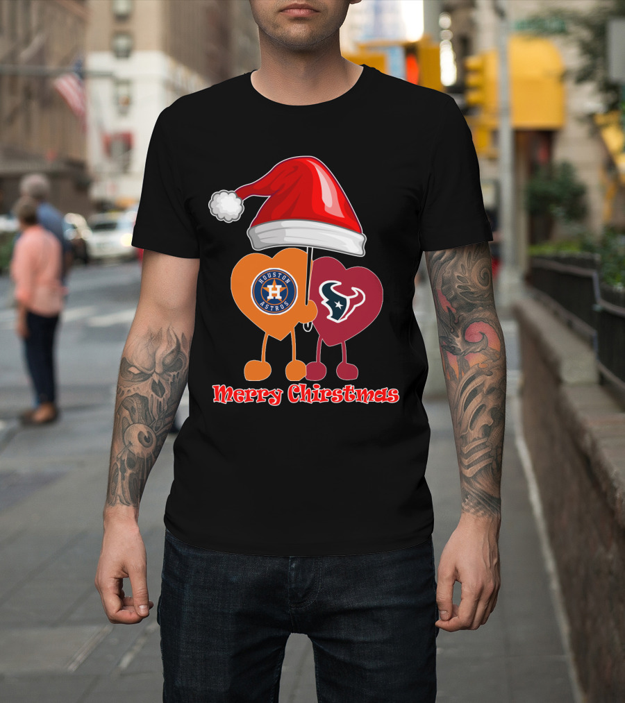 Houston Texans Houston Astros Merry Christmas Santa Hat T-Shirt