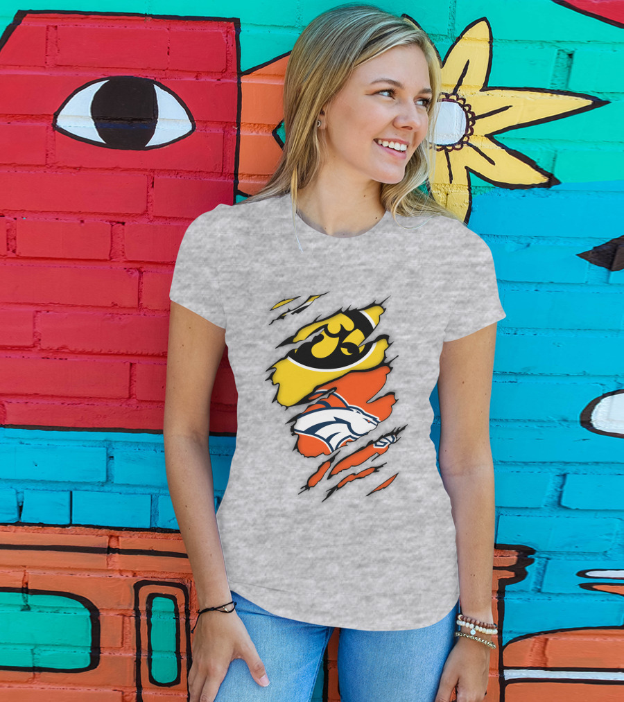 Iowa Hawkeyes Denver Broncos Fan Crossover T-Shirt