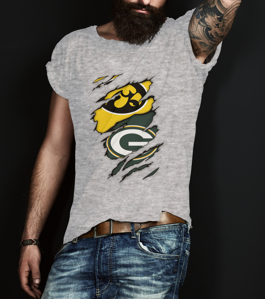 Green Bay Packers Iowa Hawkeyes Team Spirit Logo Fusion T-Shirt