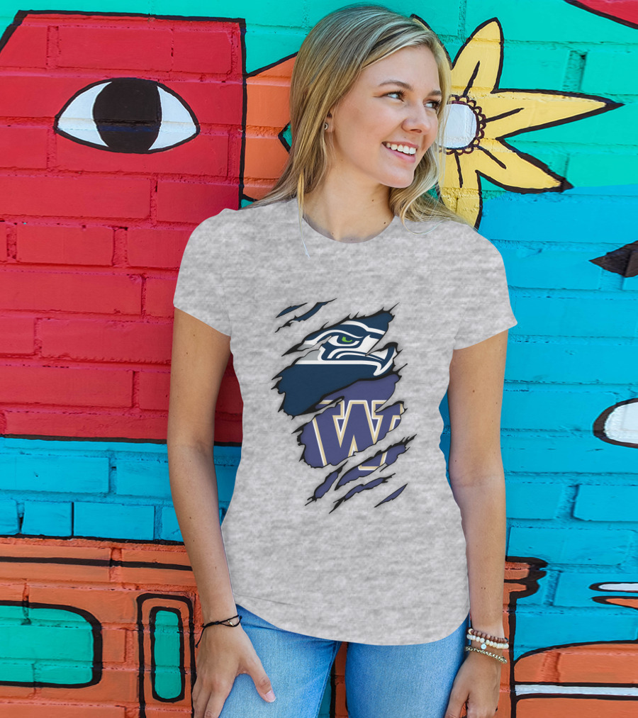 Seahawks University Of Washington Huskies Logo Fusion T-Shirt