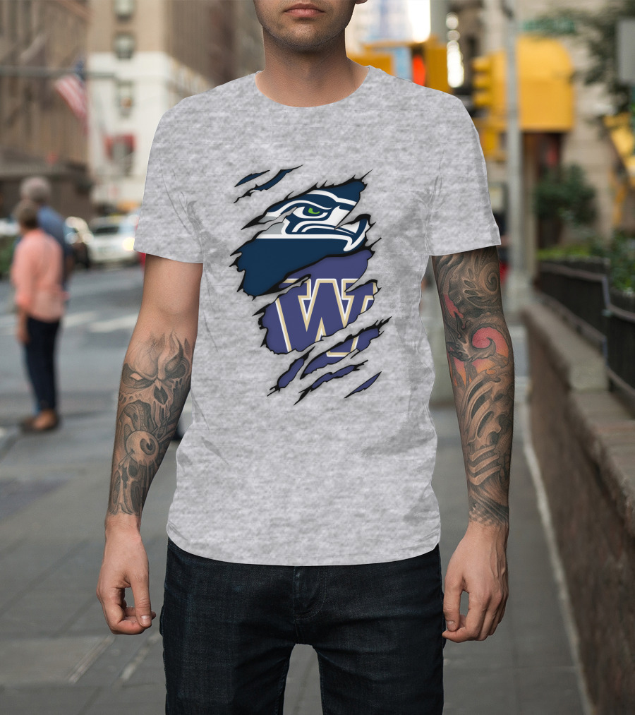 Seahawks University Of Washington Huskies Logo Fusion T-Shirt