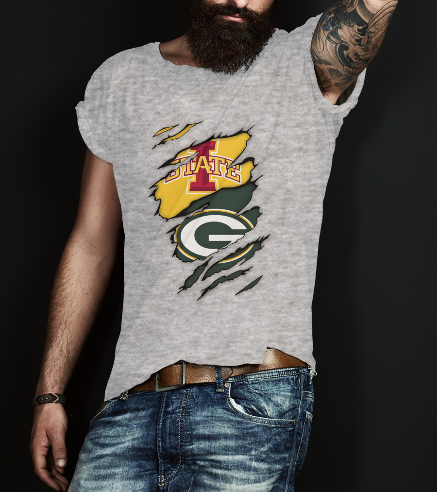 Green Bay Packers Iowa State Cyclones Torn Ripped Claw Marks T-Shirt