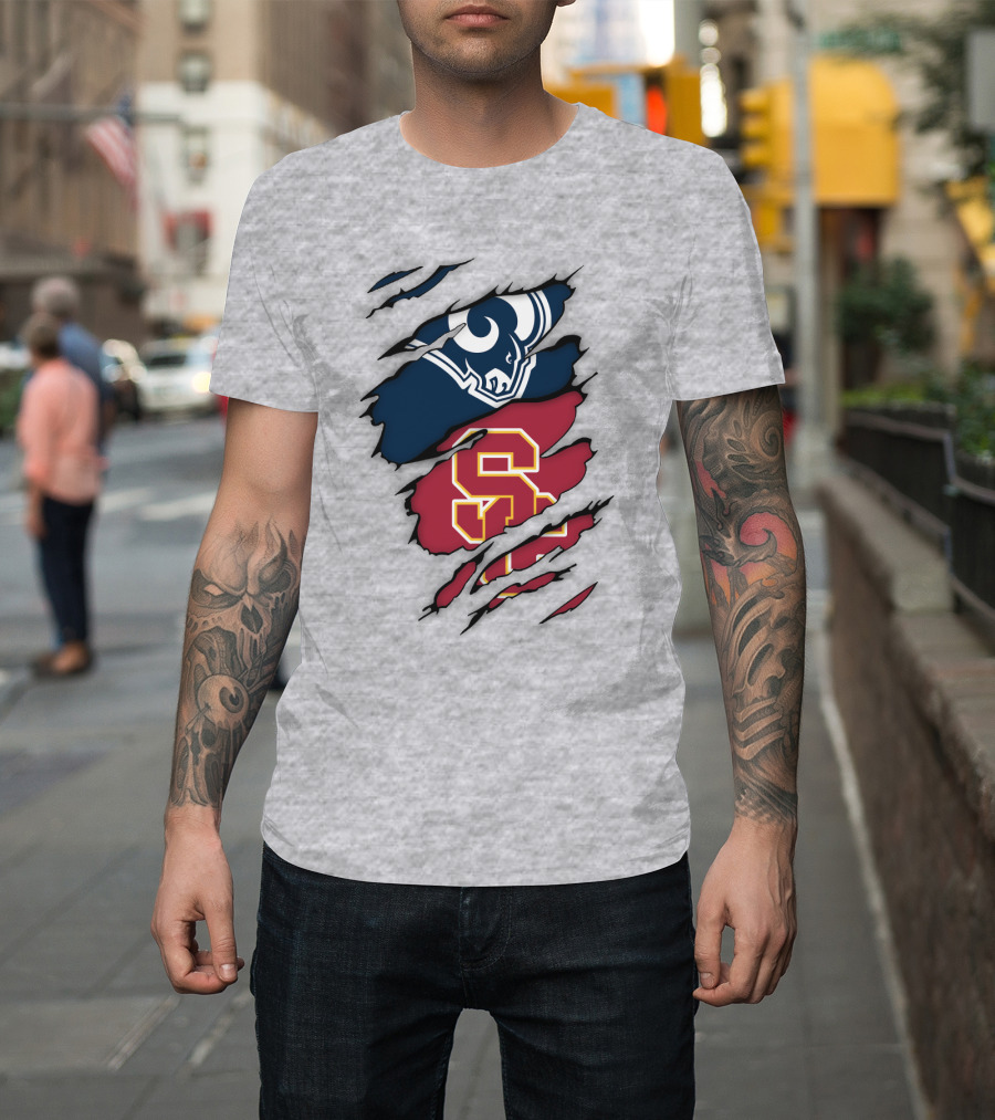 Los Angeles Rams Usc Trojans Logo Fusion T-Shirt