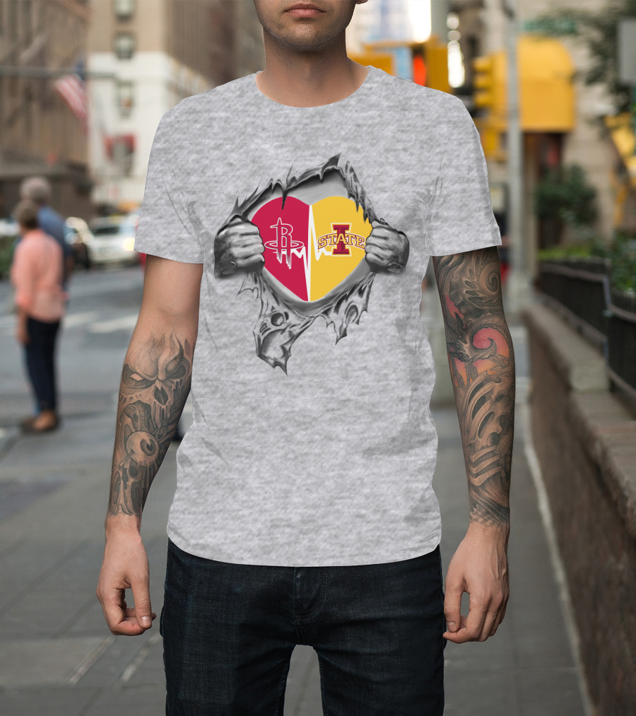 Iowa State Heart With Houston Rockets Burst T-Shirt