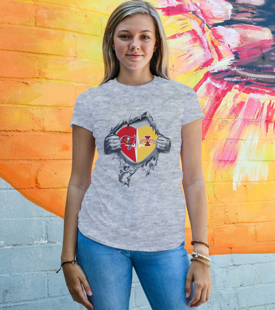Iowa State Tampa Bay Buccaneers Heart Torn T-Shirt