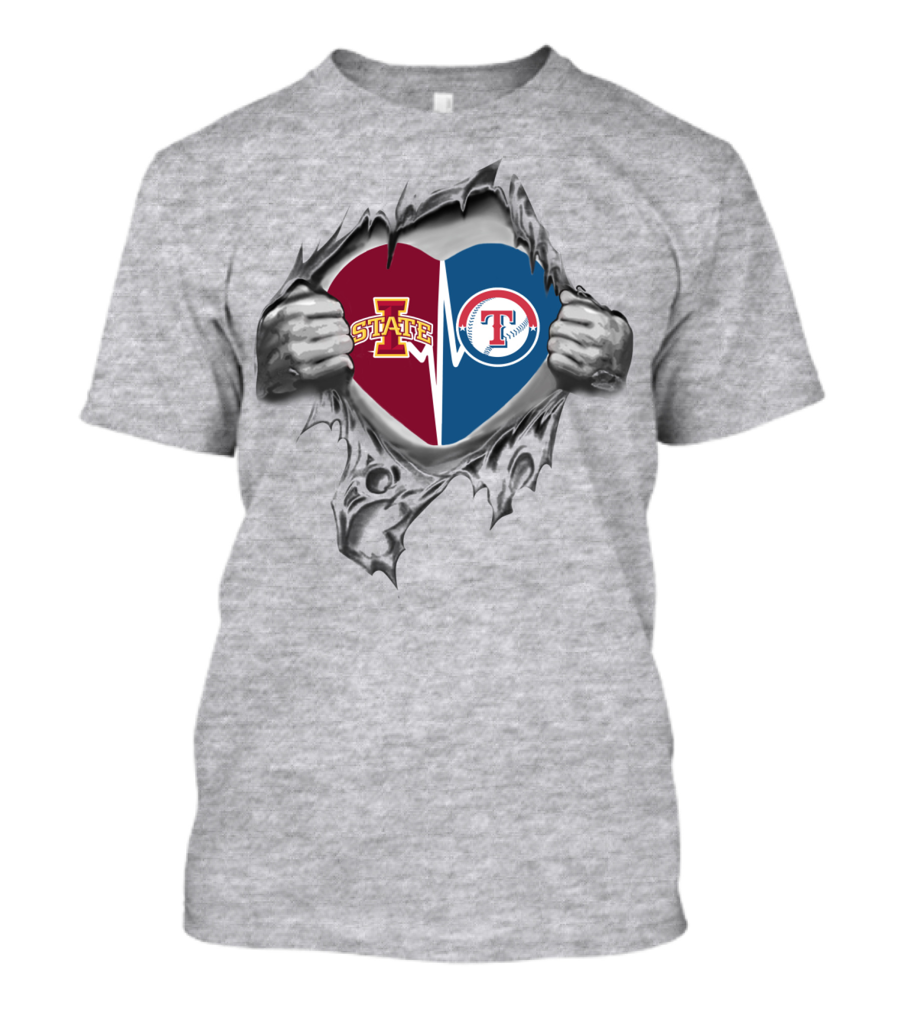 Iowa State Cyclones And Texas Rangers Heart Burst Logo Collaboration T-Shirt