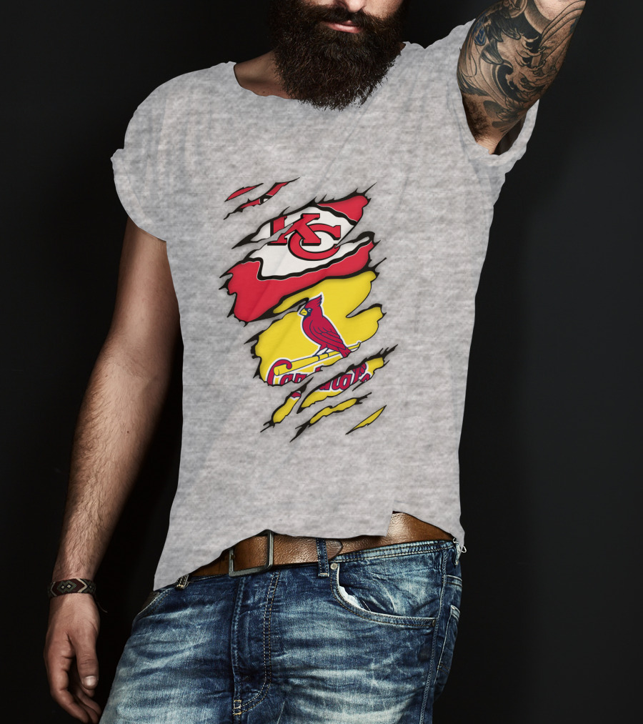 St Louis Cardinals Kansas City Chiefs Logos Ripped T-Shirt