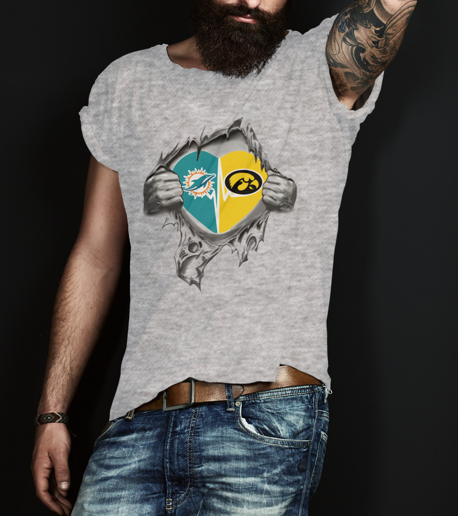 Miami Dolphins Hawkeyes Heart Logo Fusion T-Shirt