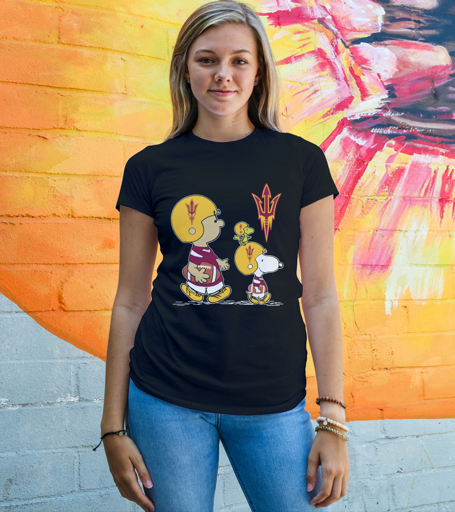 Arizona State Sun Devils Peanuts Characters Football Helmets T-Shirt