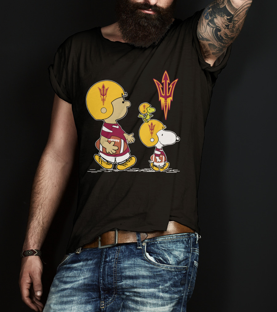 Arizona State Sun Devils Peanuts Characters Football Helmets T-Shirt