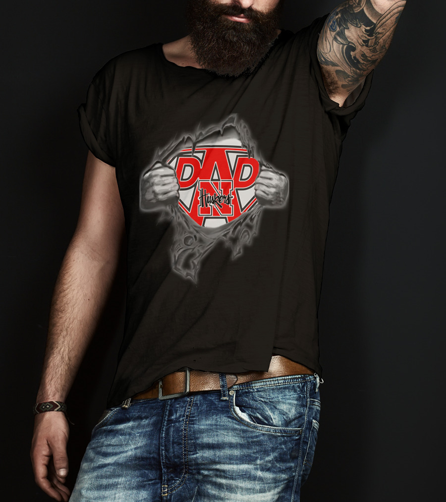 Nebraska Huskers Dad Superhero T-Shirt