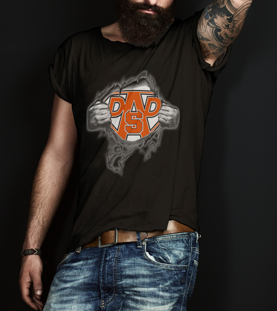 Orange S Dad Superhero Logo Hands Torn Background T-Shirt