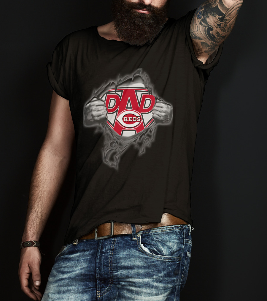 Cincinnati Reds Super Dad Logo Busting Through T-Shirt