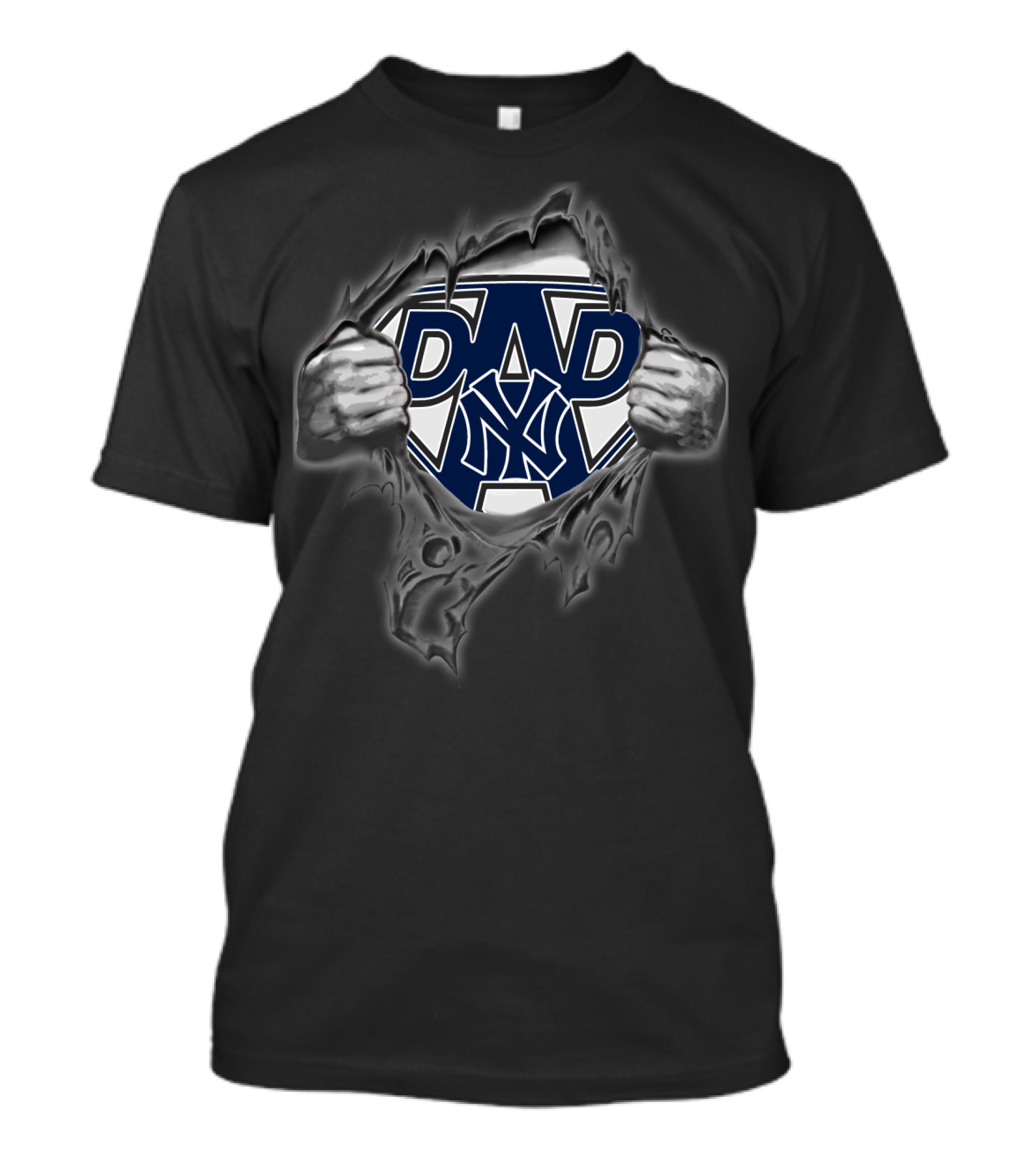 New York Yankees Super Dad Emblem With Hands Tearing Through Fabric T-Shirt