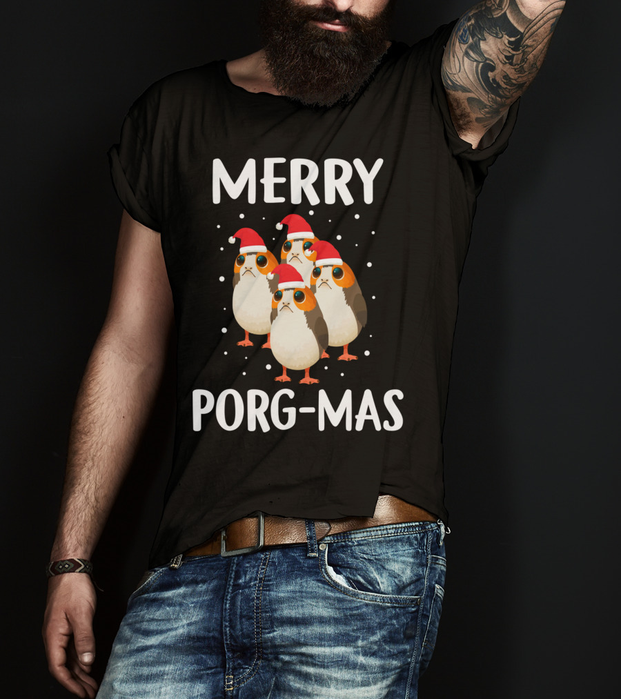 Merry Porg-Mas Christmas Holiday Season With Festive Porgs In Santa Hats T-Shirt