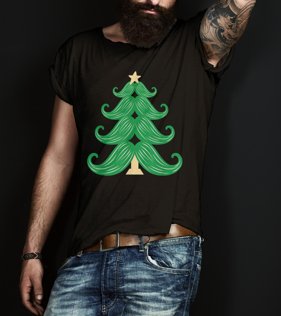 Mustache Christmas Tree Holiday Star T-Shirt