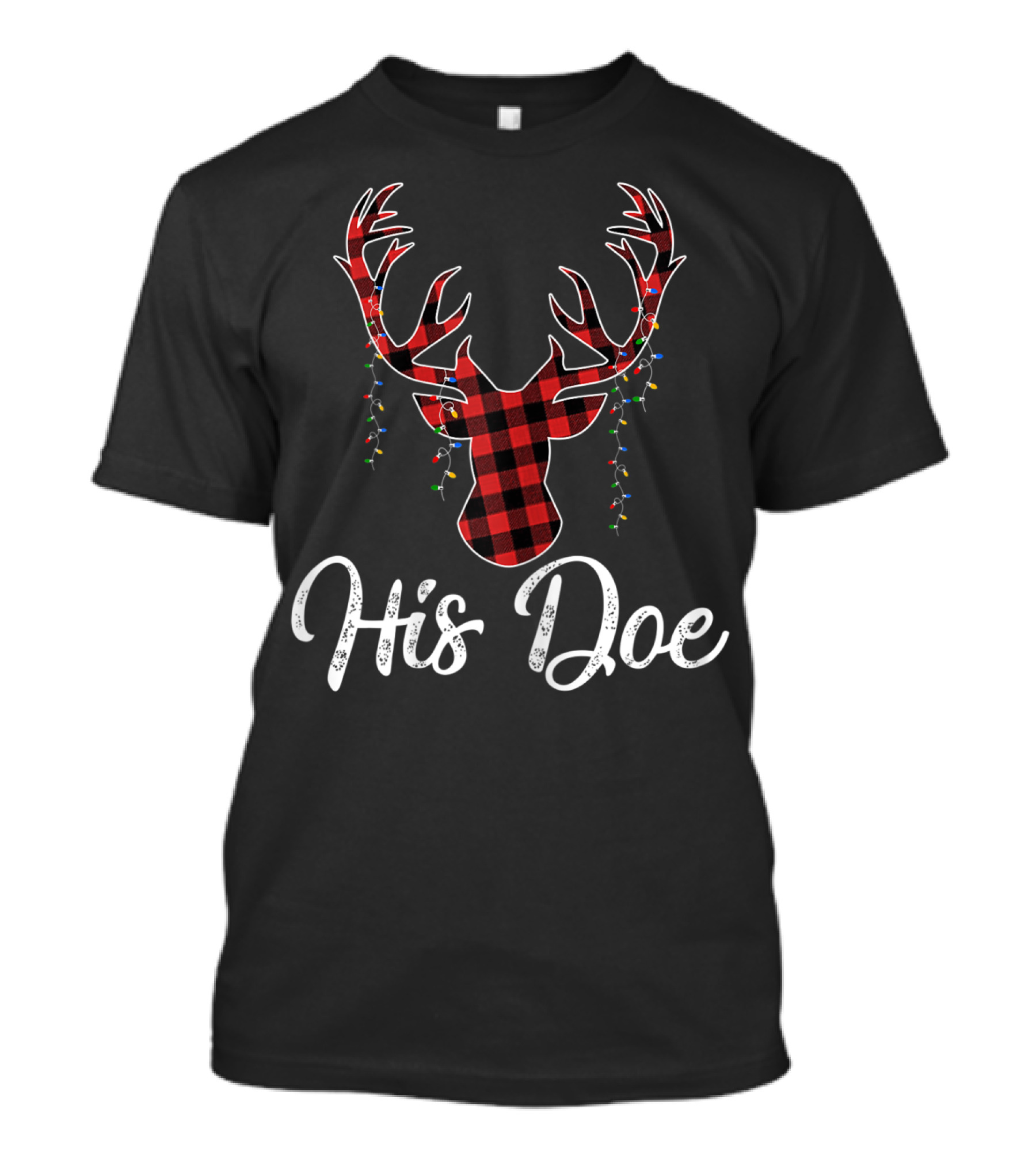 His Doe Plaid Antlers Lights T-Shirt