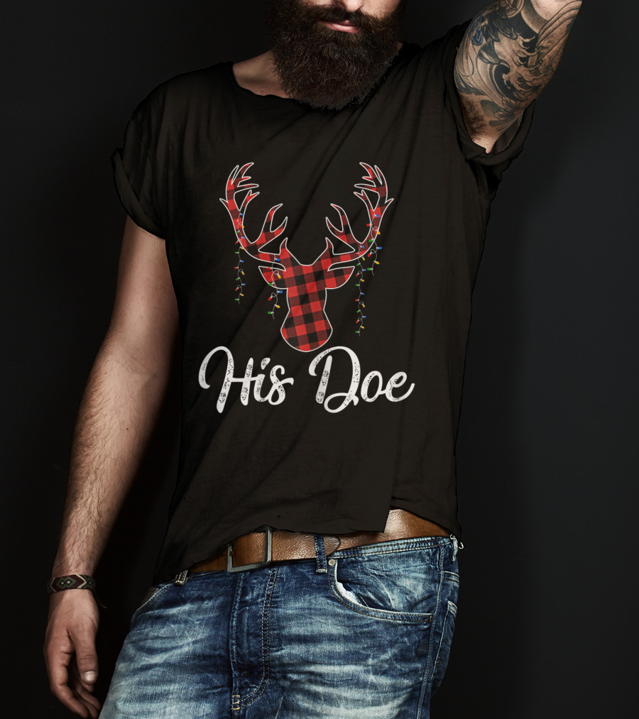 His Doe Plaid Antlers Lights T-Shirt