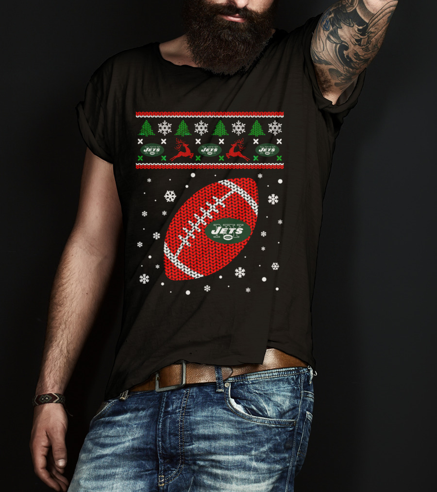 Football Lover Ugly Christmas Jets Team Holiday T-Shirt