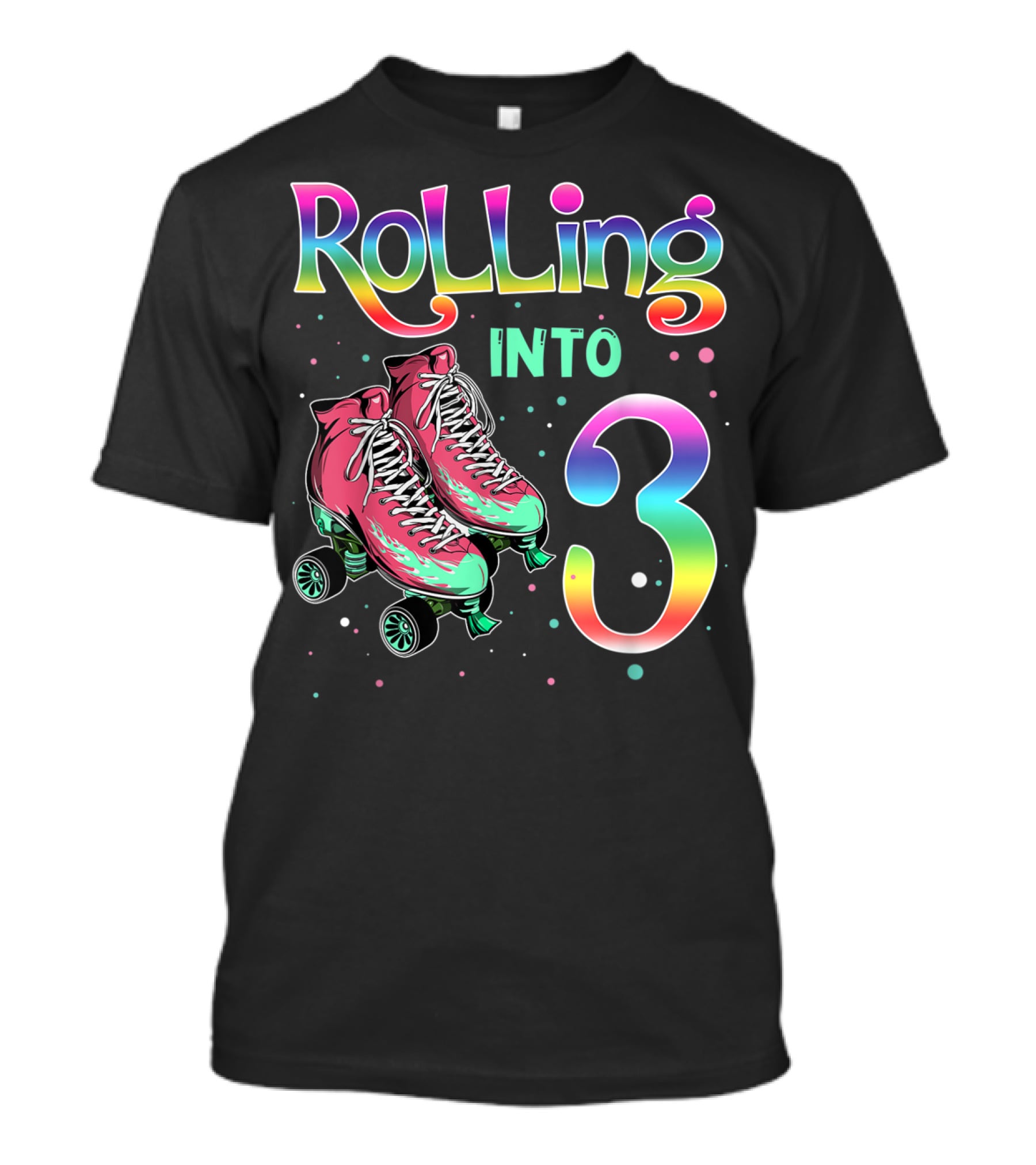 Rolling Into 3 Kids 3rd Birthday Roller Skates T-Shirt