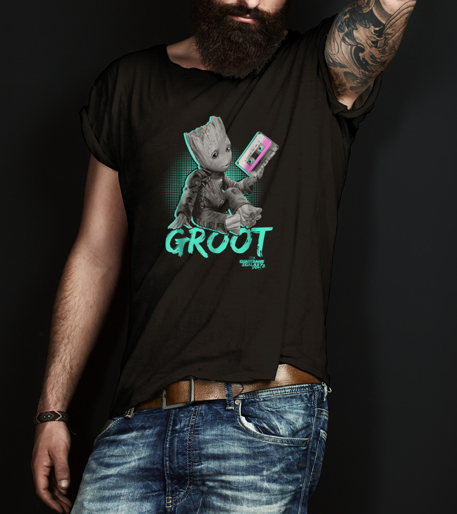 Guardians Of The Galaxy Vol. 2 Baby Groot Neon Cassette Tape T-Shirt