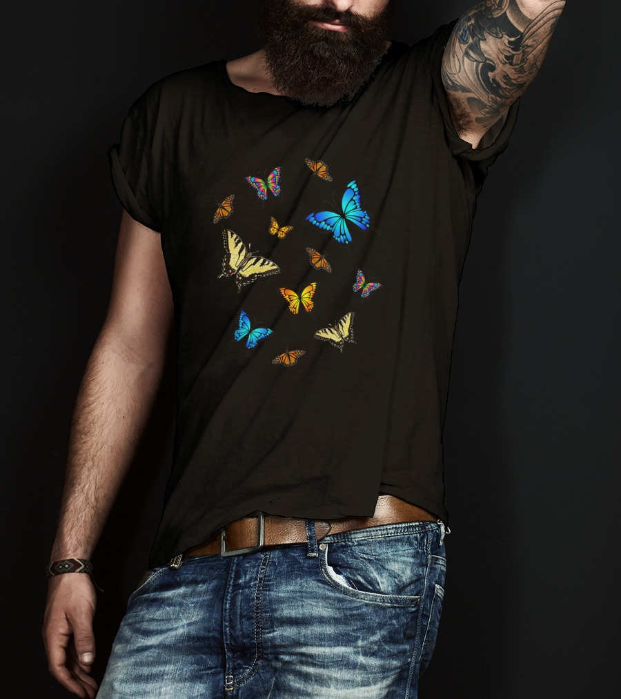 Butterfly Crazy Vibrant Monarch Blue Swallowtail Spiral T-Shirt