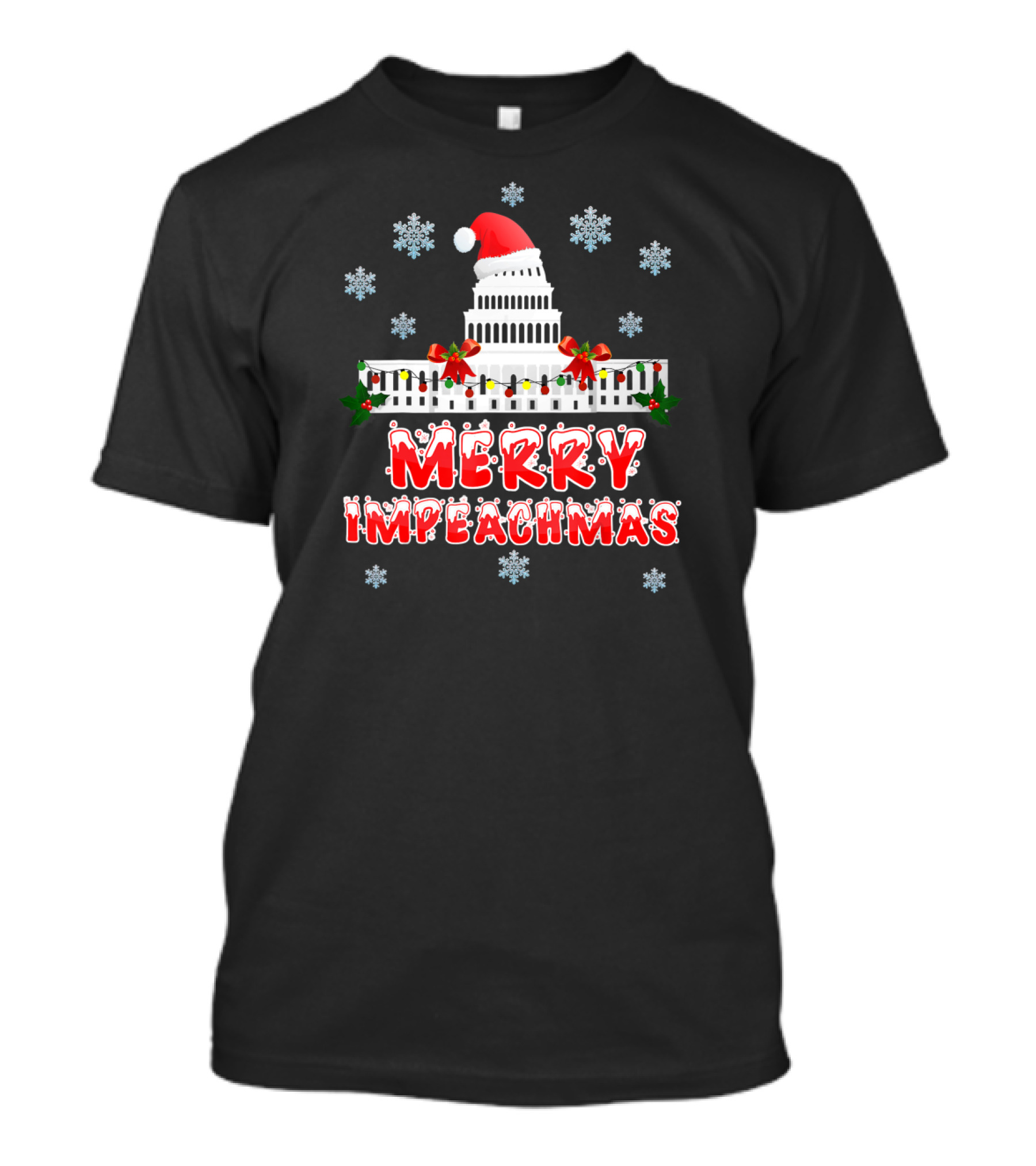 Merry Impeachmas Santa Hat Capitol Snowflakes T-Shirt
